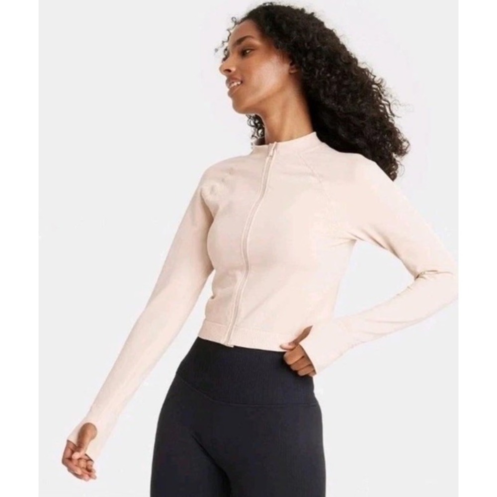 Size Medium Women's Seamless Fitted Full Zip Jacket - JoyLab Cream/Moon NWT